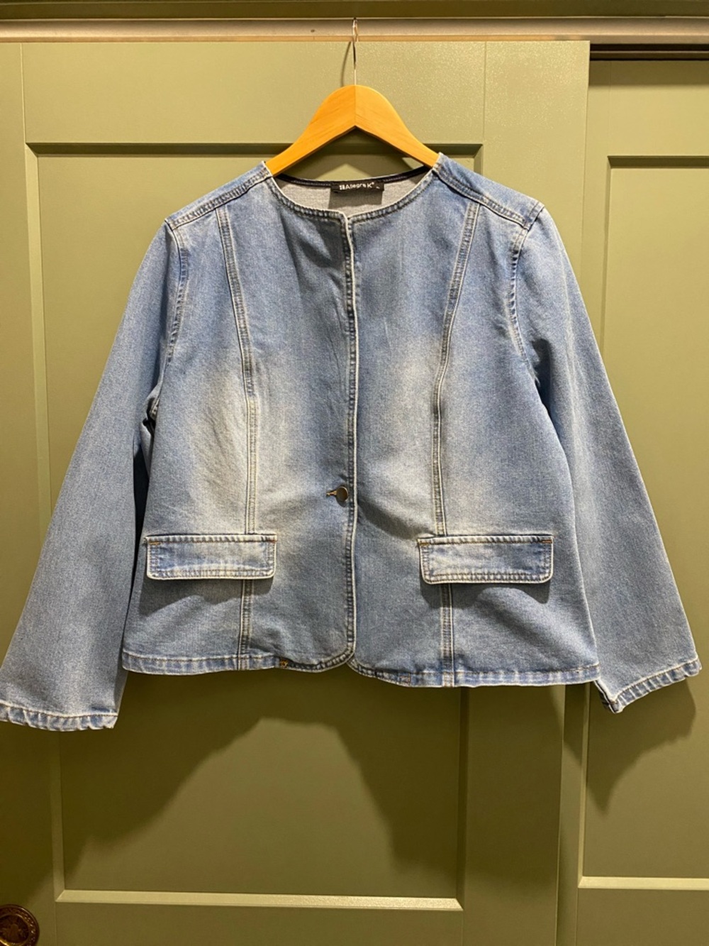 Allegra K Light Blue Collarless Denim Jacket